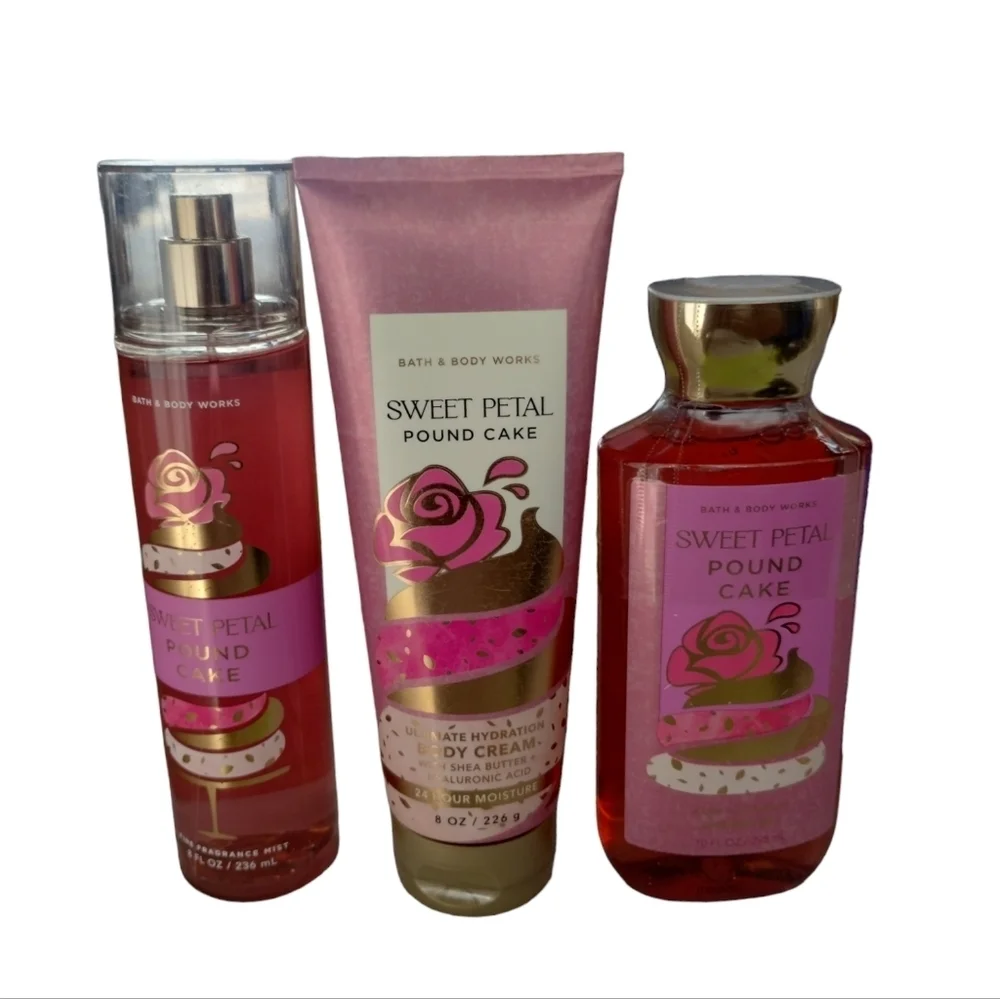 RARE Bath and Body Works Discontinued‎ 3-pcs SWEET PETAL POUND CAKE